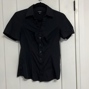 Le Chateau Slim fit Short Sleeve Ruched button Black Shirt